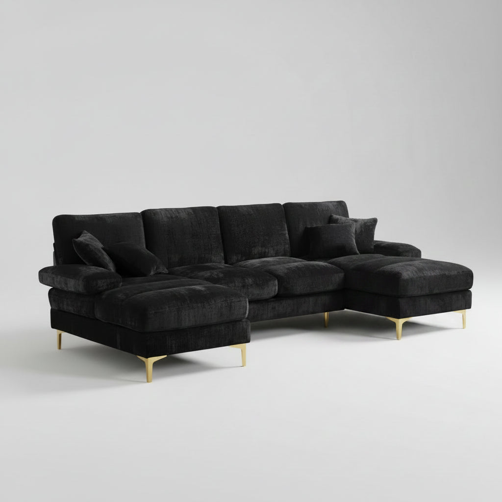GOMYWAY U-shaped modular sectional sofa with double chaise in soft chenille fabric for modern living rooms